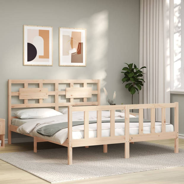 vidaXL Bedframe met hoofdbord massief hout