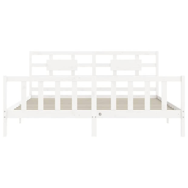 The Living Store Bedframe Massief Grenenhout - Wit - 205.5 x 205.5 x 100 cm - Multiplex Lattenbodem - Functioneel