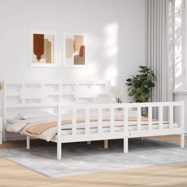 The Living Store Bedframe Massief Grenenhout - Wit - 205.5 x 205.5 x 100 cm - Multiplex Lattenbodem - Functioneel