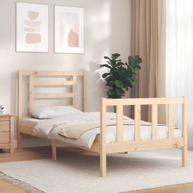 vidaXL Bedframe met hoofdbord massief hout 90x200 cm