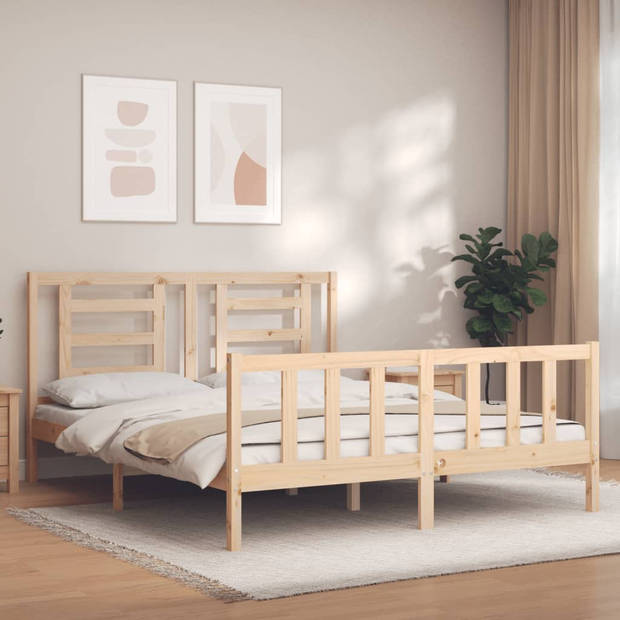 vidaXL Bedframe met hoofdbord massief hout 160x200 cm