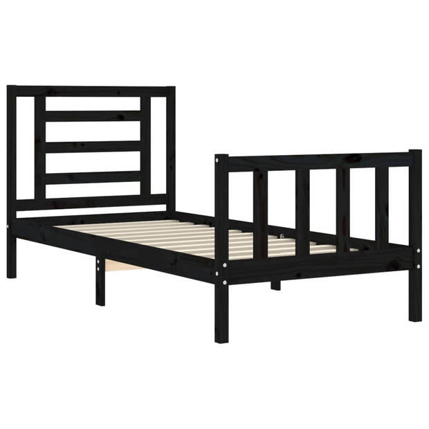 vidaXL Bedframe met hoofdbord massief hout zwart 90x200 cm