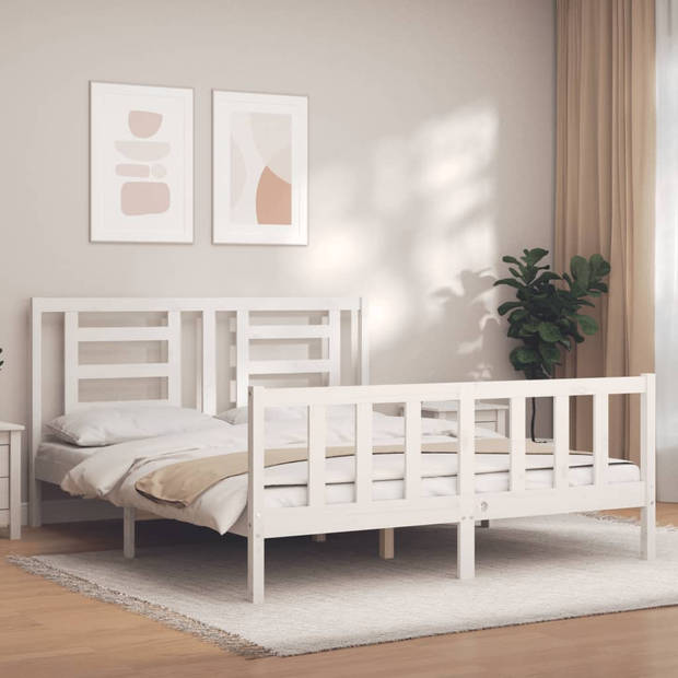 vidaXL Bedframe met hoofdbord massief hout wit