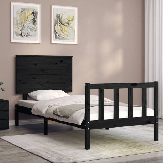 vidaXL Bedframe met hoofdbord massief hout zwart