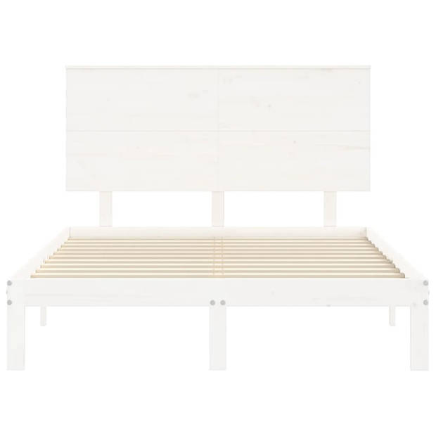 vidaXL Bedframe met hoofdbord massief hout wit