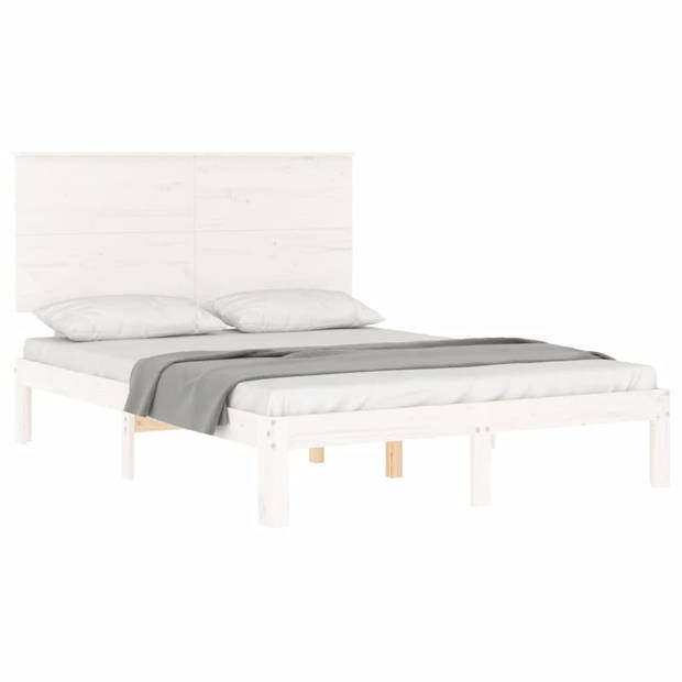 vidaXL Bedframe met hoofdbord massief hout wit