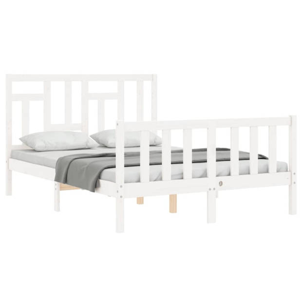 vidaXL Bedframe met hoofdbord massief hout wit