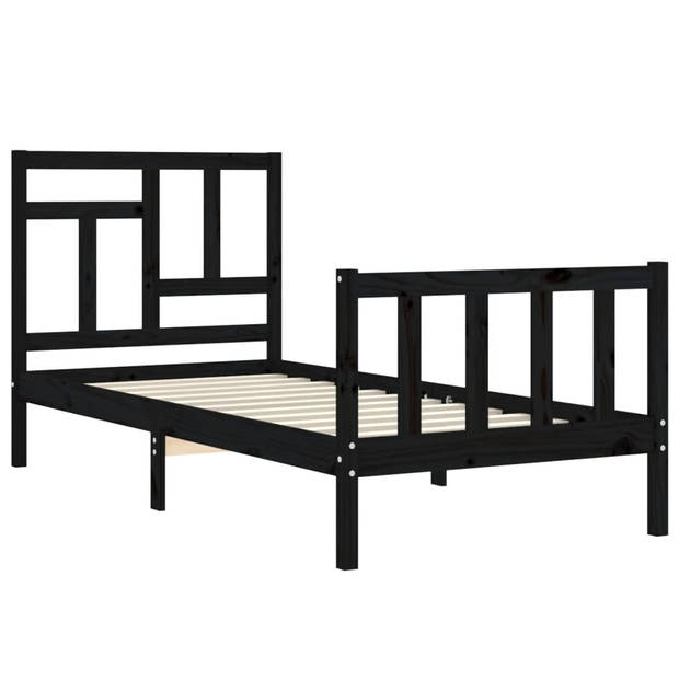 vidaXL Bedframe met hoofdbord massief hout zwart 90x200 cm