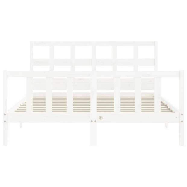 vidaXL Bedframe met hoofdbord massief hout wit 160x200 cm