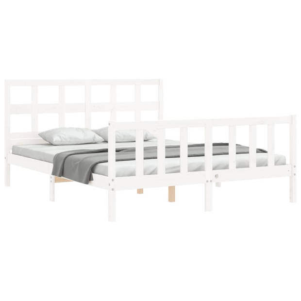 vidaXL Bedframe met hoofdbord massief hout wit 160x200 cm