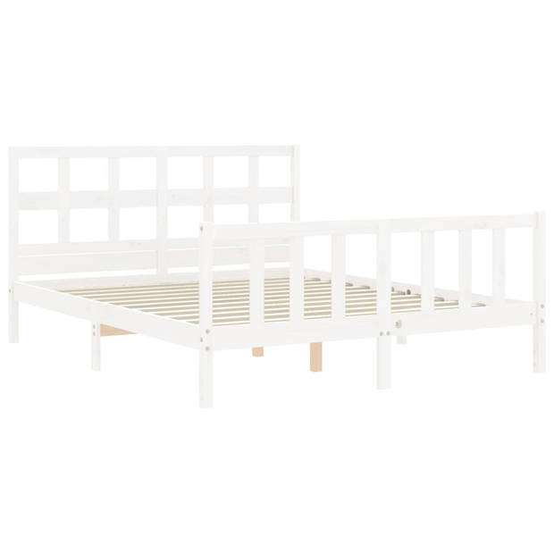 vidaXL Bedframe met hoofdbord massief hout wit 160x200 cm