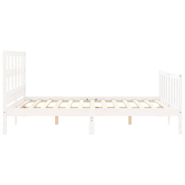 vidaXL Bedframe met hoofdbord massief hout wit 160x200 cm