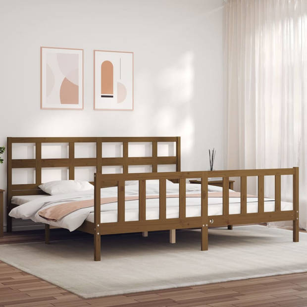 vidaXL Bedframe met hoofdbord massief hout honingbruin 200x200 cm