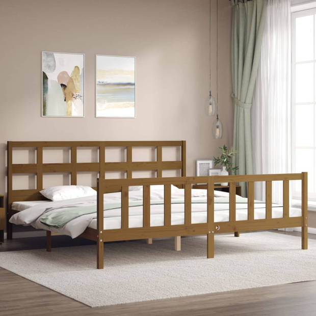 vidaXL Bedframe met hoofdbord massief hout honingbruin 200x200 cm