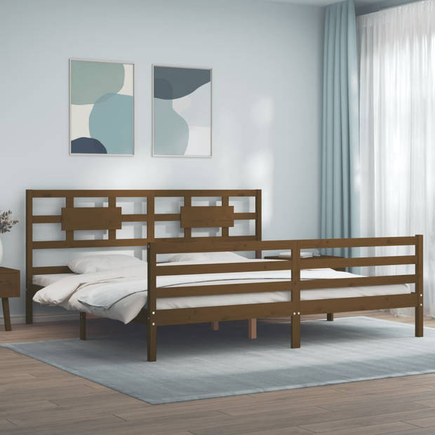 vidaXL Bedframe met hoofdbord massief hout honingbruin 200x200 cm