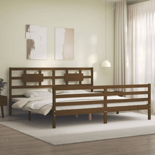 vidaXL Bedframe met hoofdbord massief hout honingbruin 200x200 cm