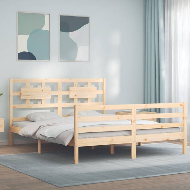 vidaXL Bedframe met hoofdbord massief hout 160x200 cm