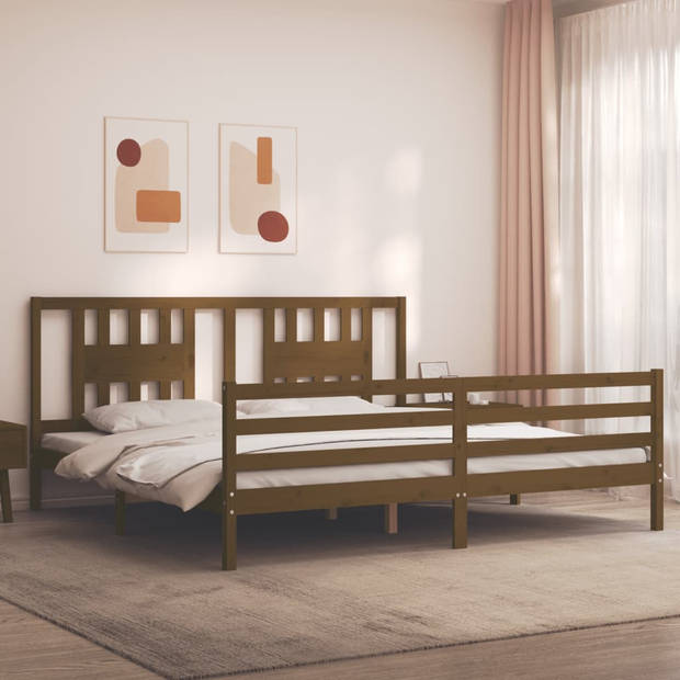 vidaXL Bedframe met hoofdbord massief hout honingbruin 200x200 cm