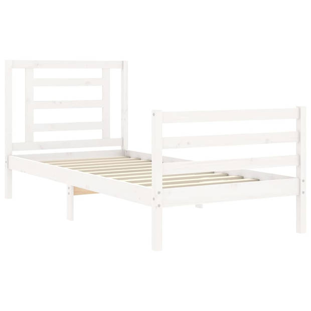 vidaXL Bedframe met hoofdbord massief hout wit 100x200 cm