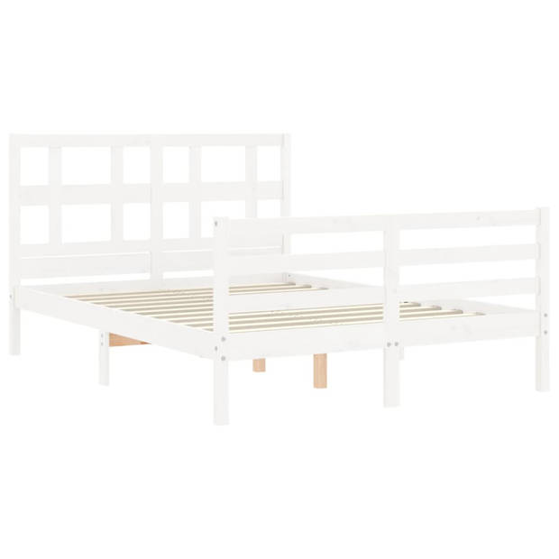 vidaXL Bedframe met hoofdbord massief hout wit 140x190 cm