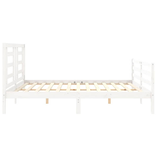 vidaXL Bedframe met hoofdbord massief hout wit 200x200 cm