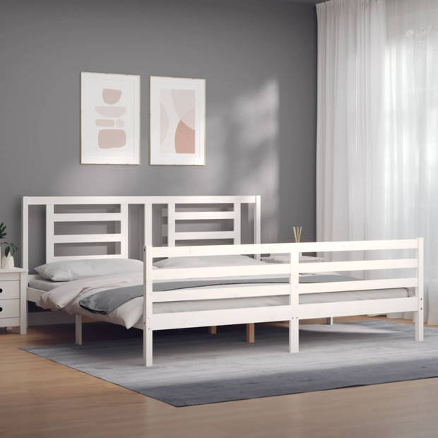 vidaXL Bedframe met hoofdbord massief hout wit 200x200 cm