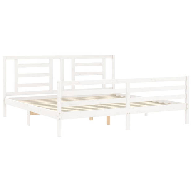 vidaXL Bedframe met hoofdbord massief hout wit 200x200 cm