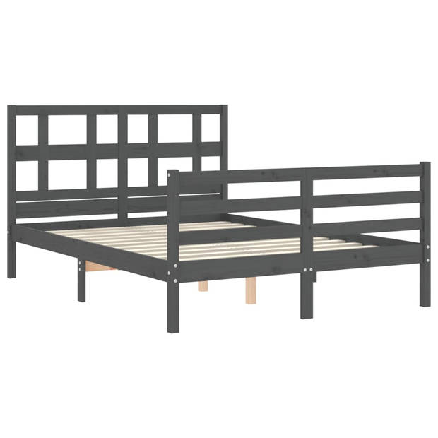 vidaXL Bedframe met hoofdbord massief hout grijs 140x190 cm