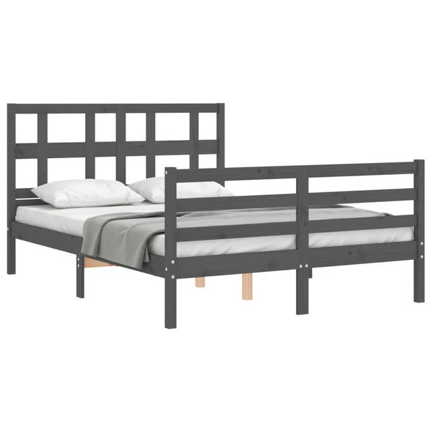 vidaXL Bedframe met hoofdbord massief hout grijs 140x190 cm