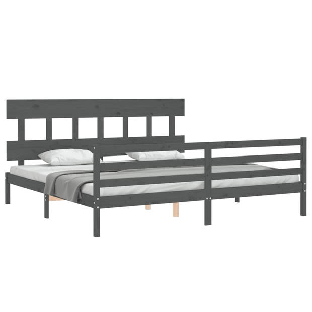 vidaXL Bedframe met hoofdbord massief hout grijs 200x200 cm