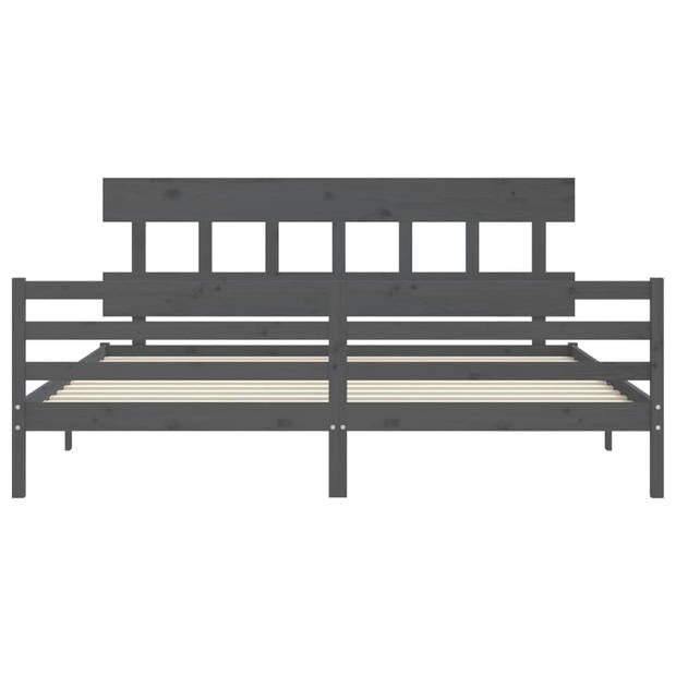 vidaXL Bedframe met hoofdbord massief hout grijs 200x200 cm