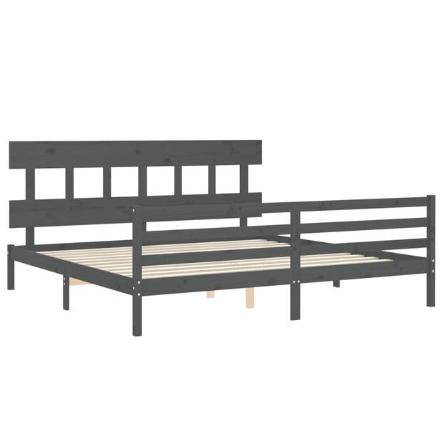 vidaXL Bedframe met hoofdbord massief hout grijs 200x200 cm