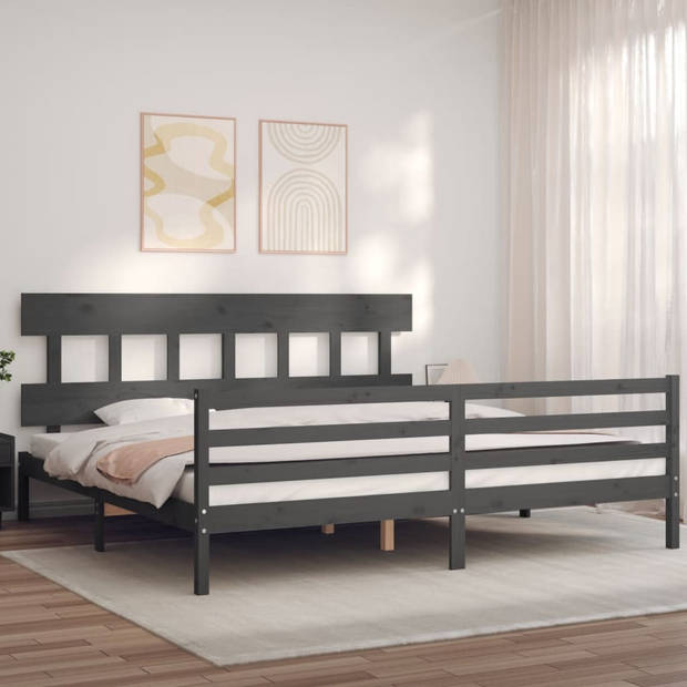 vidaXL Bedframe met hoofdbord massief hout grijs 200x200 cm