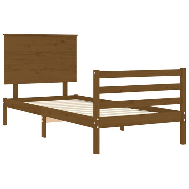 vidaXL Bedframe met hoofdbord massief hout honingbruin 90x200 cm