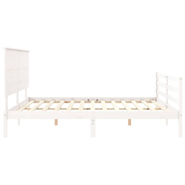 vidaXL Bedframe met hoofdbord massief hout wit Super King Size