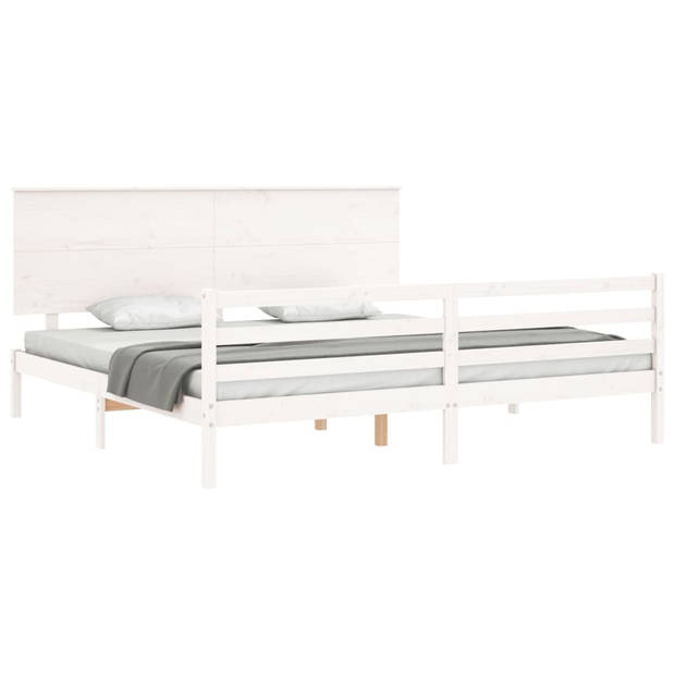 vidaXL Bedframe met hoofdbord massief hout wit Super King Size