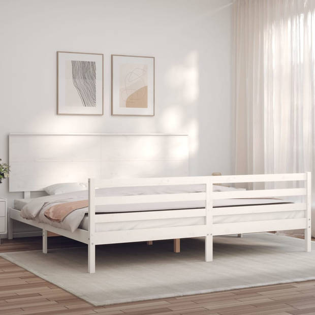 vidaXL Bedframe met hoofdbord massief hout wit Super King Size