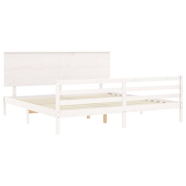 vidaXL Bedframe met hoofdbord massief hout wit Super King Size