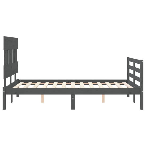 vidaXL Bedframe met hoofdbord massief hout grijs 140x190 cm