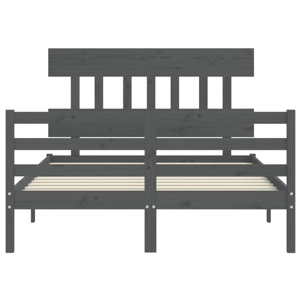 vidaXL Bedframe met hoofdbord massief hout grijs 140x190 cm