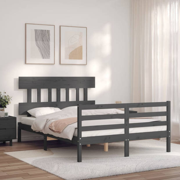 vidaXL Bedframe met hoofdbord massief hout grijs 140x190 cm