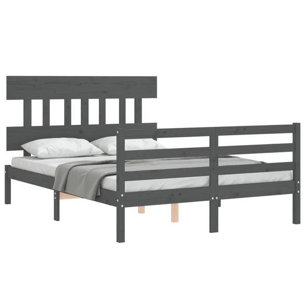 vidaXL Bedframe met hoofdbord massief hout grijs