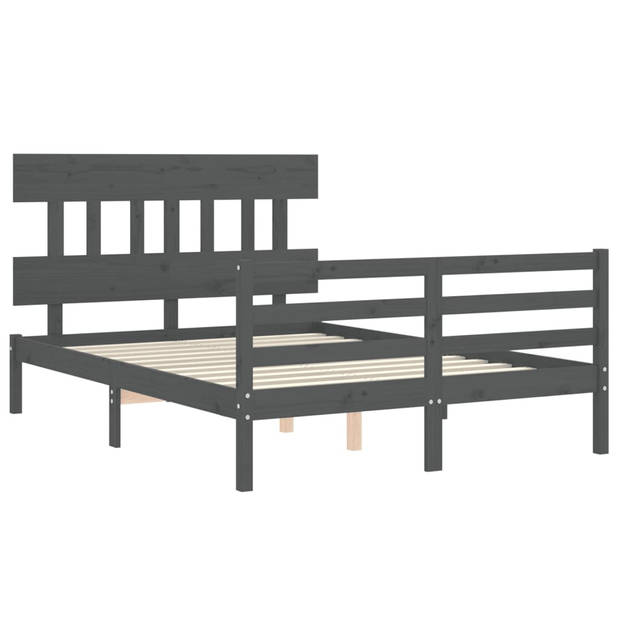 vidaXL Bedframe met hoofdbord massief hout grijs 140x190 cm