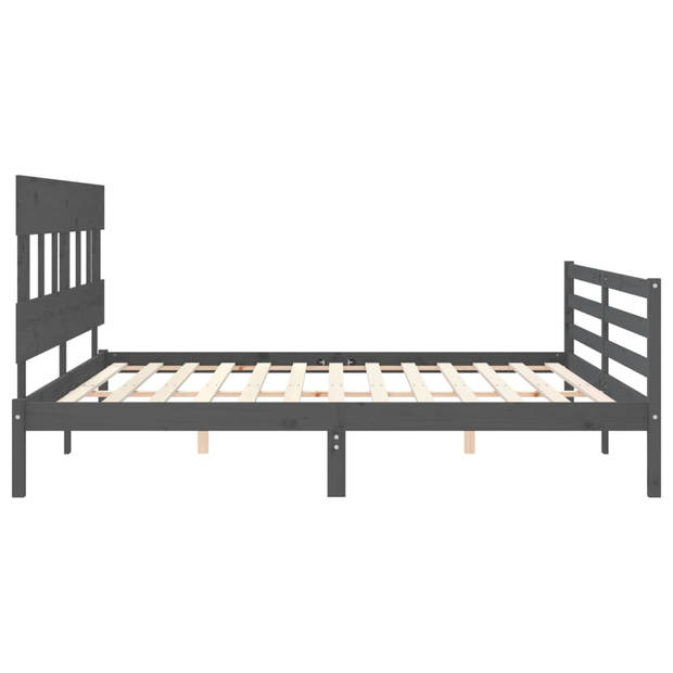 vidaXL Bedframe met hoofdbord massief hout grijs 200x200 cm