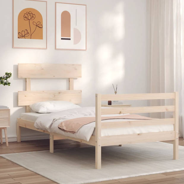 vidaXL Bedframe met hoofdbord massief hout 90x200 cm