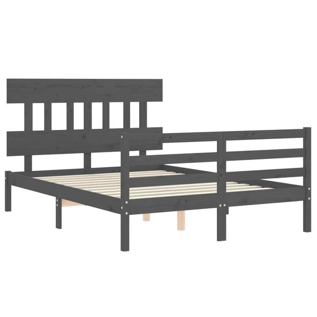 vidaXL Bedframe met hoofdbord massief hout grijs