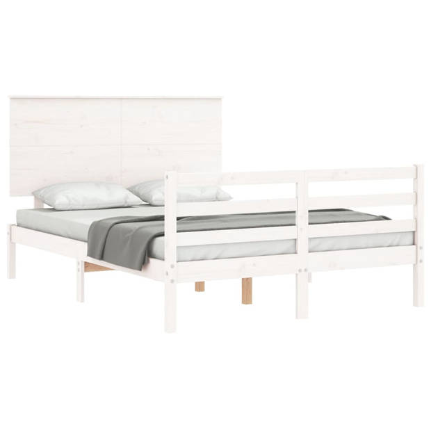 vidaXL Bedframe met hoofdbord massief hout wit 140x190 cm