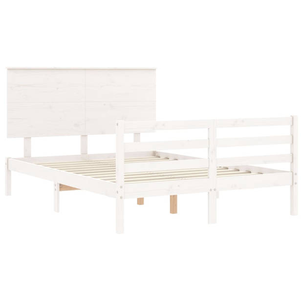 vidaXL Bedframe met hoofdbord massief hout wit 140x200 cm