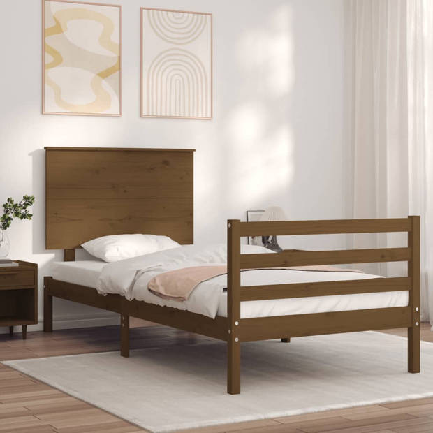 vidaXL Bedframe met hoofdbord massief hout honingbruin 90x200 cm