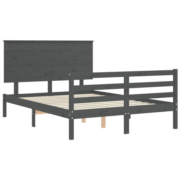 vidaXL Bedframe met hoofdbord massief hout grijs 140x190 cm